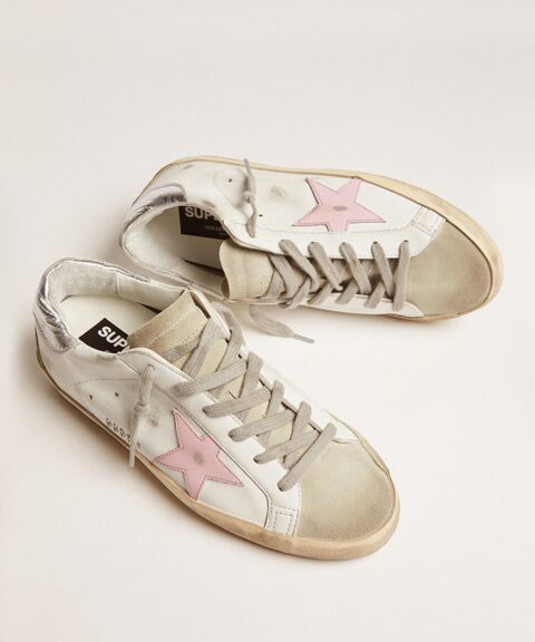 Women's leather Super-Star with pink star and silver heel tab