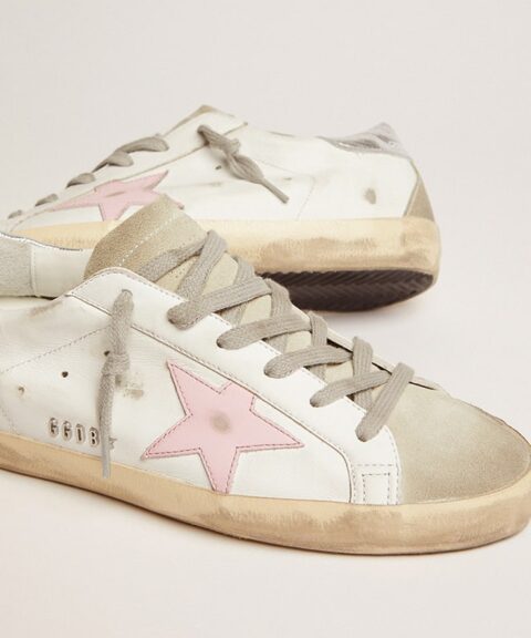 Women's leather Super-Star with pink star and silver heel tab