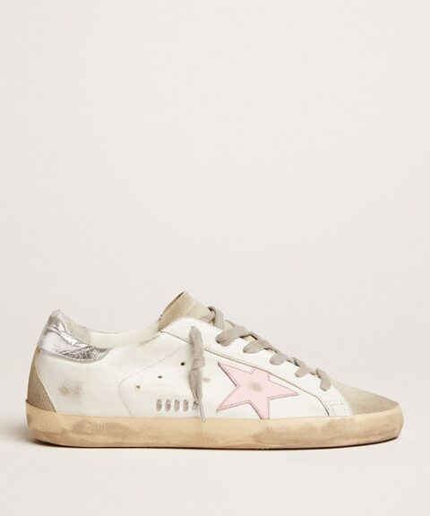 Women's leather Super-Star with pink star and silver heel tab