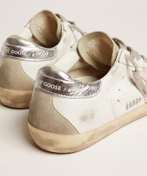 Women's leather Super-Star with pink star and silver heel tab