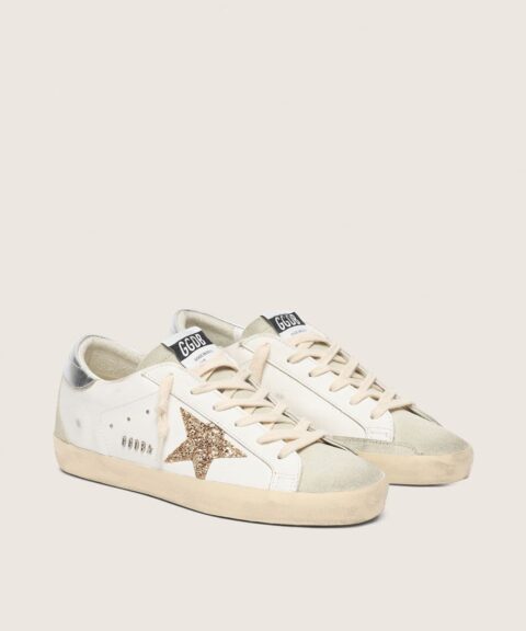Women's Super-Star with gold glitter star and ice-gray suede inserts