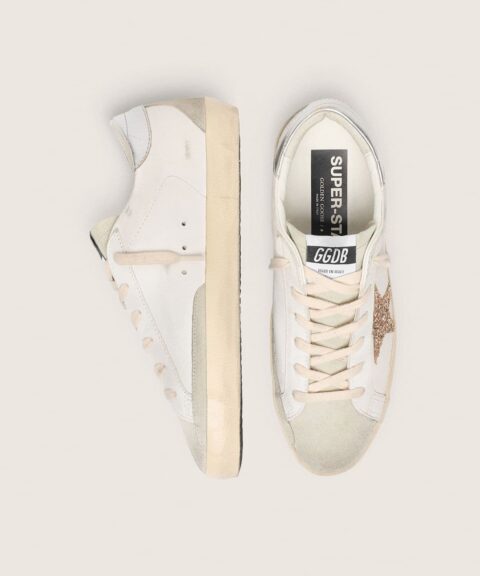 Women's Super-Star with gold glitter star and ice-gray suede inserts