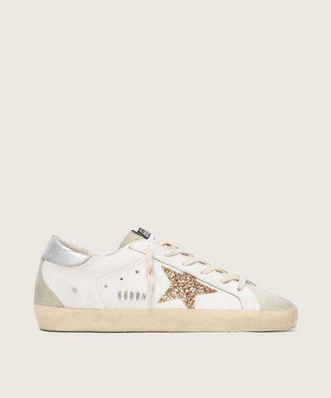 Women's Super-Star with gold glitter star and ice-gray suede inserts