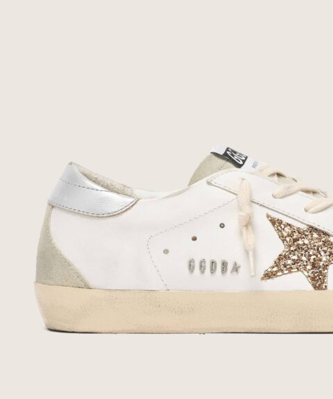 Women's Super-Star with gold glitter star and ice-gray suede inserts