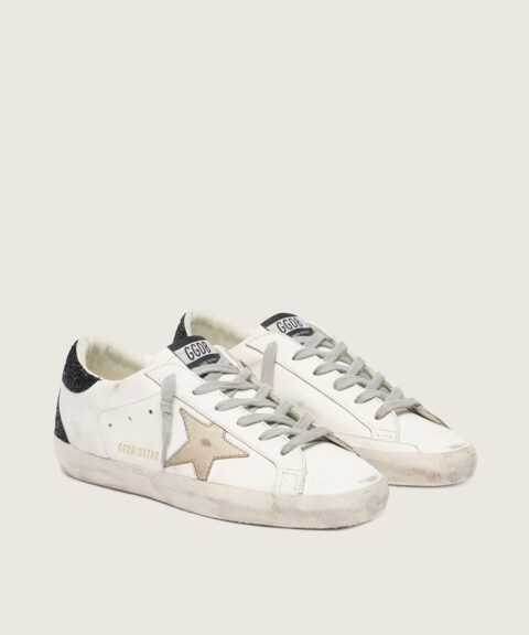 Women's Super-Star with gold star and black glitter heel tab