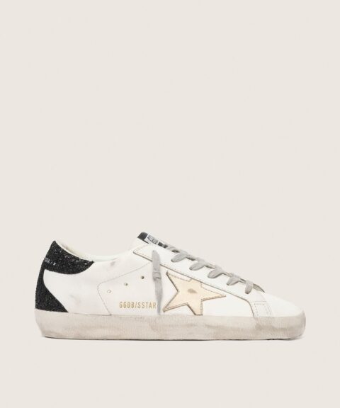 Women's Super-Star with gold star and black glitter heel tab