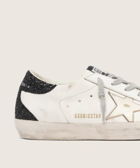 Women's Super-Star with gold star and black glitter heel tab