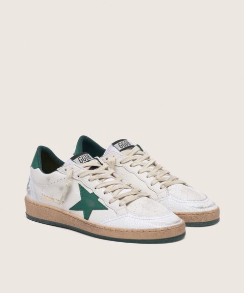 Women's Ball Star in white nappa leather with green leather star and heel tab