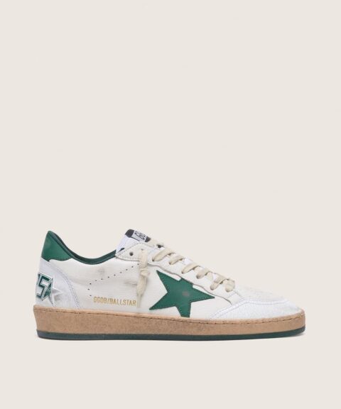 Women's Ball Star in white nappa leather with green leather star and heel tab
