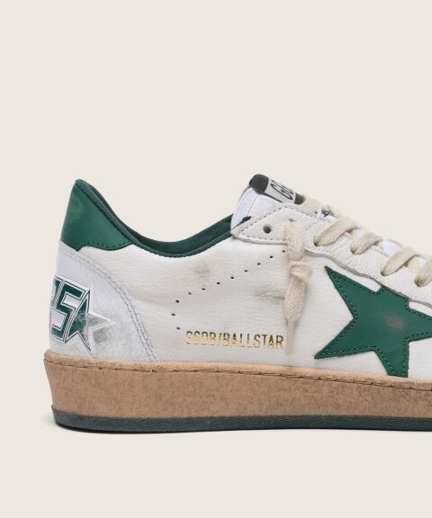 Women's Ball Star in white nappa leather with green leather star and heel tab