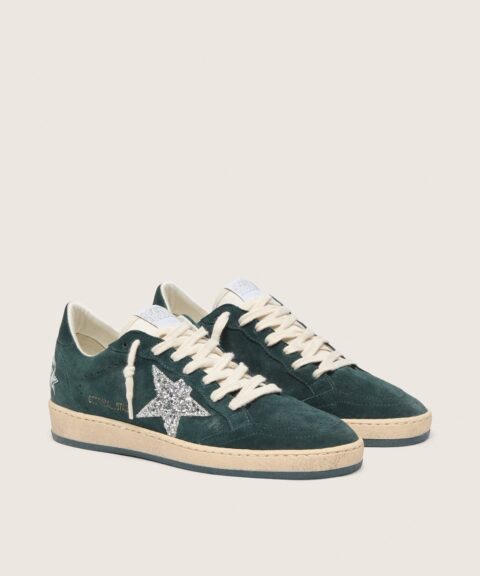 Women's Ball Star in green suede with silver glitter star