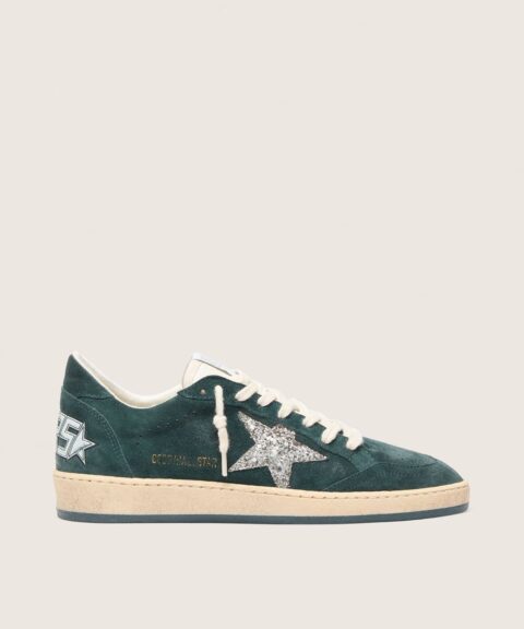Women's Ball Star in green suede with silver glitter star