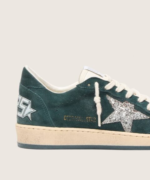 Women's Ball Star in green suede with silver glitter star