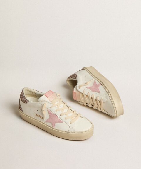 Hi Star in white leather with pink suede star and pink glitter heel tab