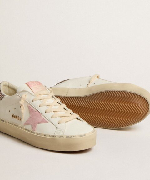 Hi Star in white leather with pink suede star and pink glitter heel tab