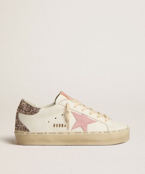 Hi Star in white leather with pink suede star and pink glitter heel tab